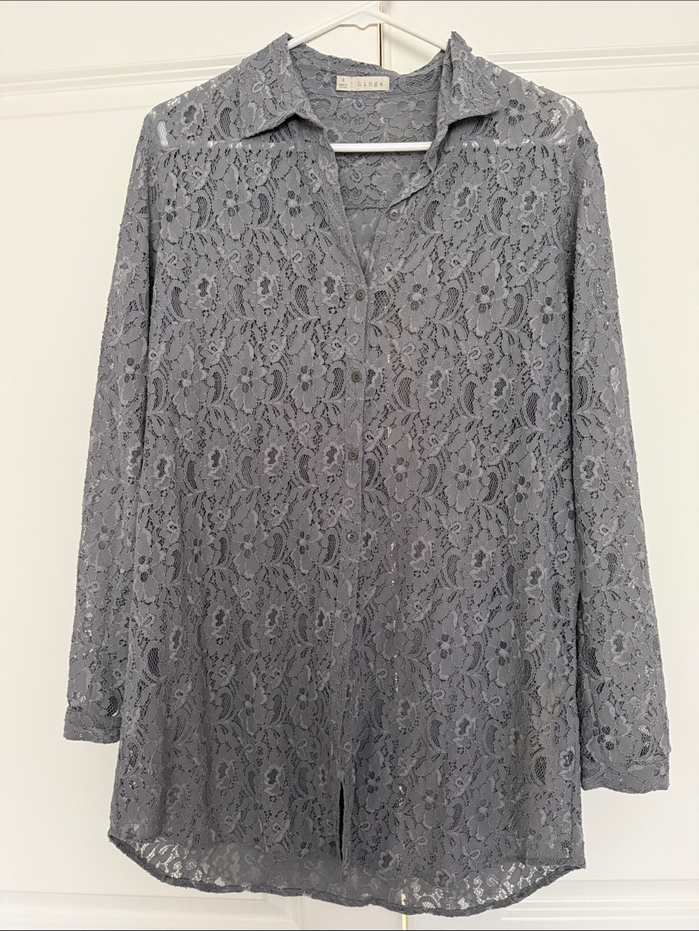 Hinge Gray Floral Lace Button Down